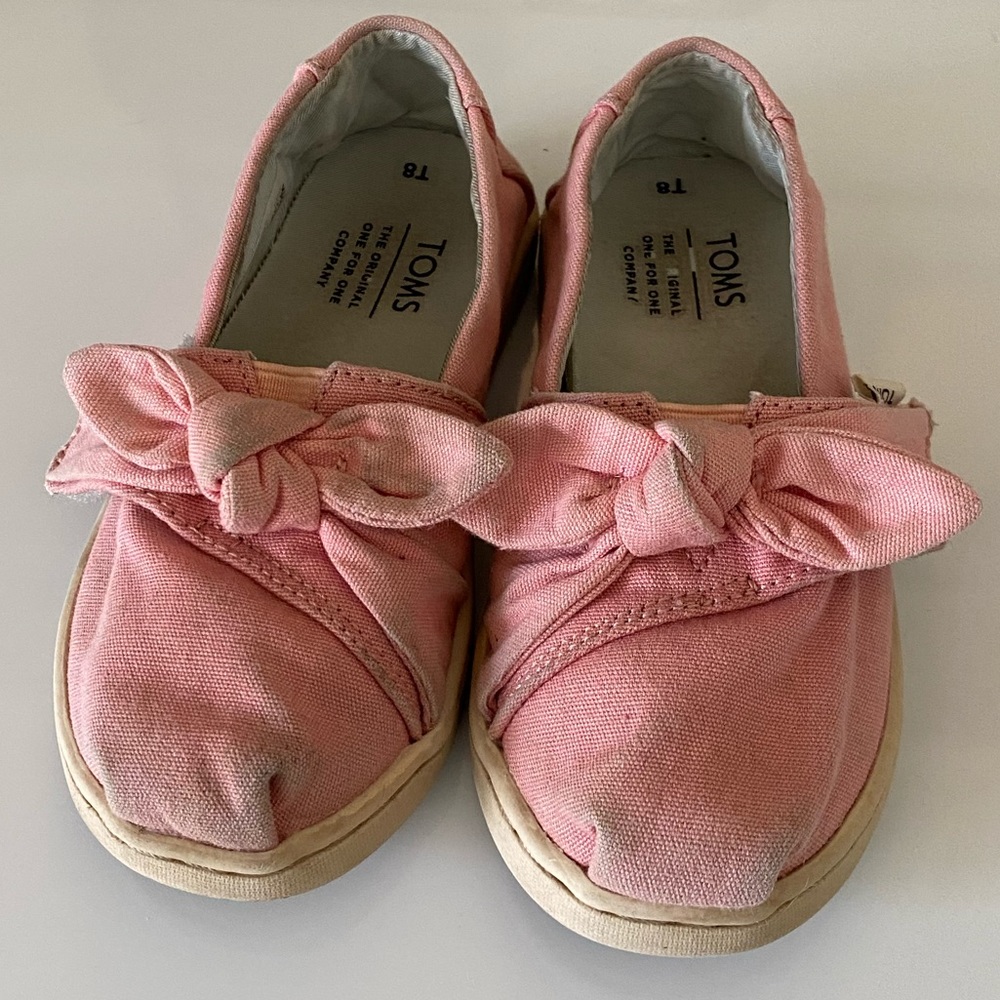 2 pairs of shoes! Pink bow TOMS. Vans. Toddler 8